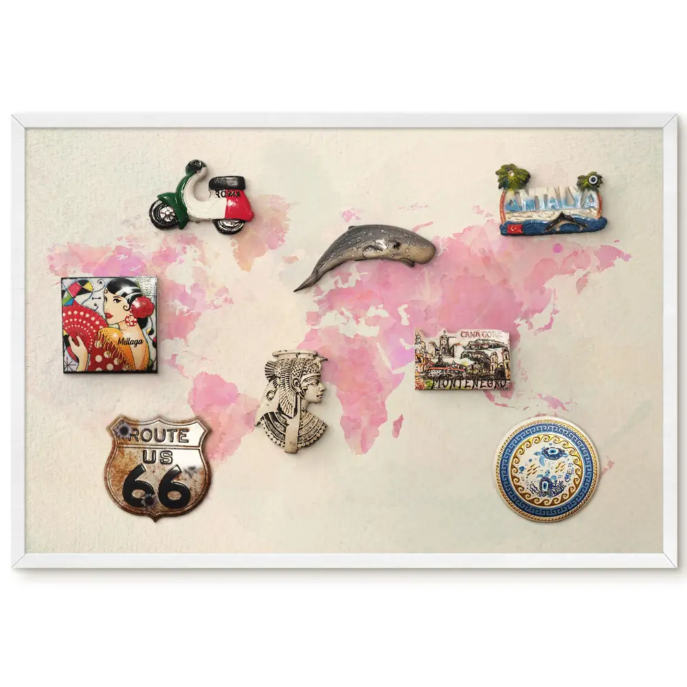Tableau magnétique carte du monde à l'aquarelle pour collection d'aimants