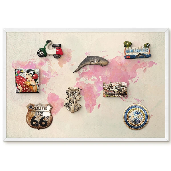 Tableau magnétique carte du monde à l'aquarelle pour collection d'aimants