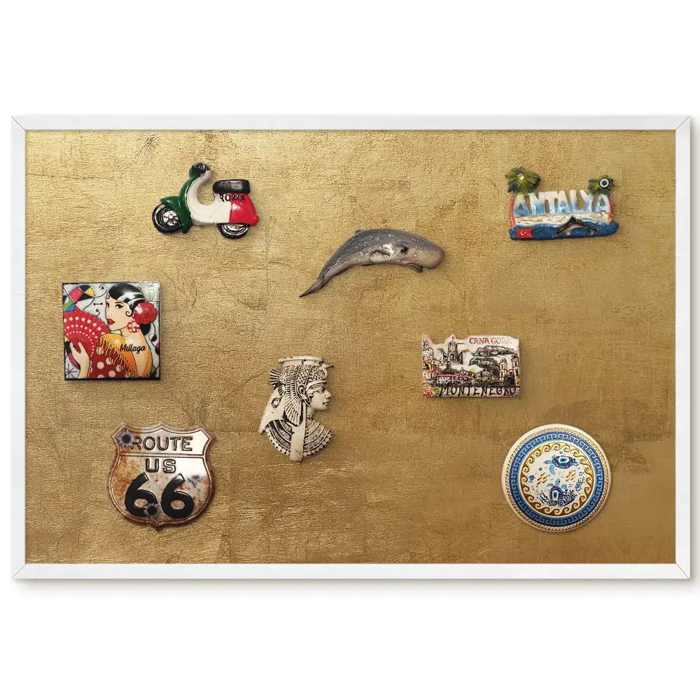 Tableau magnétique décoratif avec cadre motif texture chaude jaune