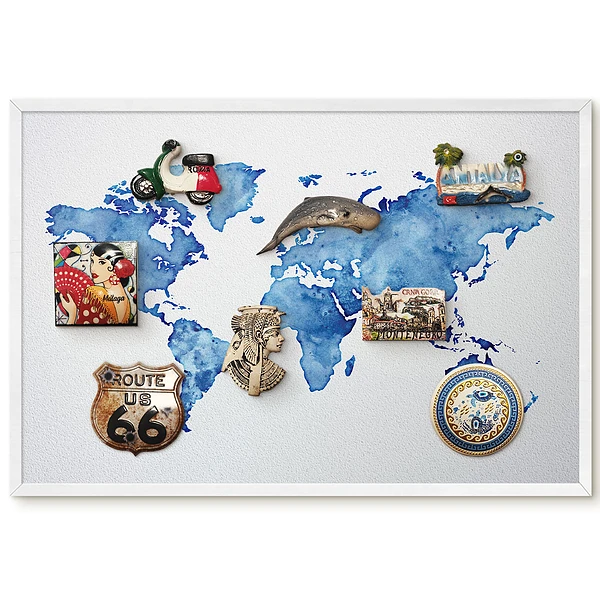 Tableau magnétique carte du monde nuance bleu aquarelle