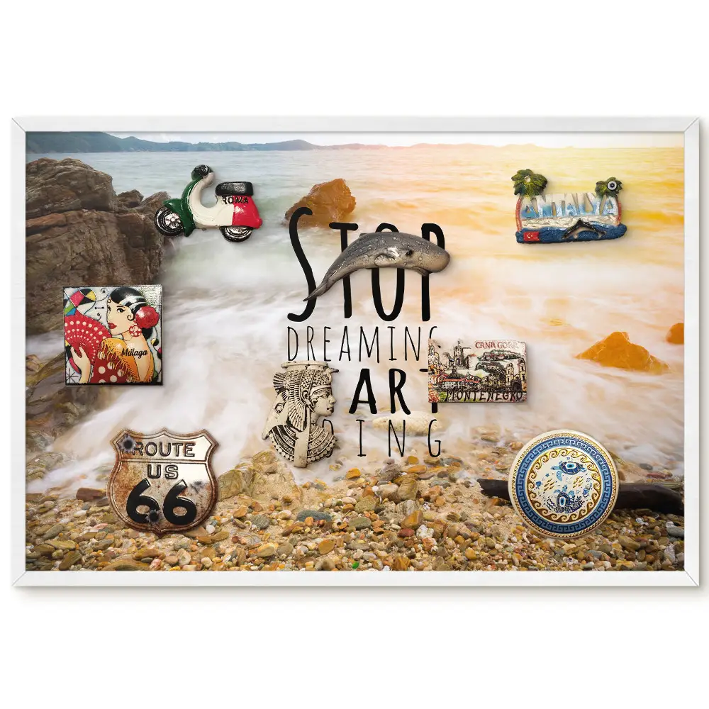 Tableau magnétique pour collection d'aimants motif rochers et vagues avec inscription motivante