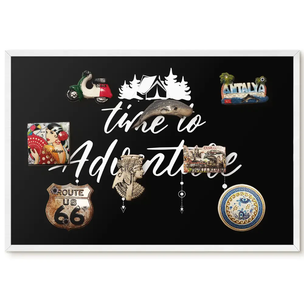 Tableau magnétique décoratif motif aventure en noir et blanc