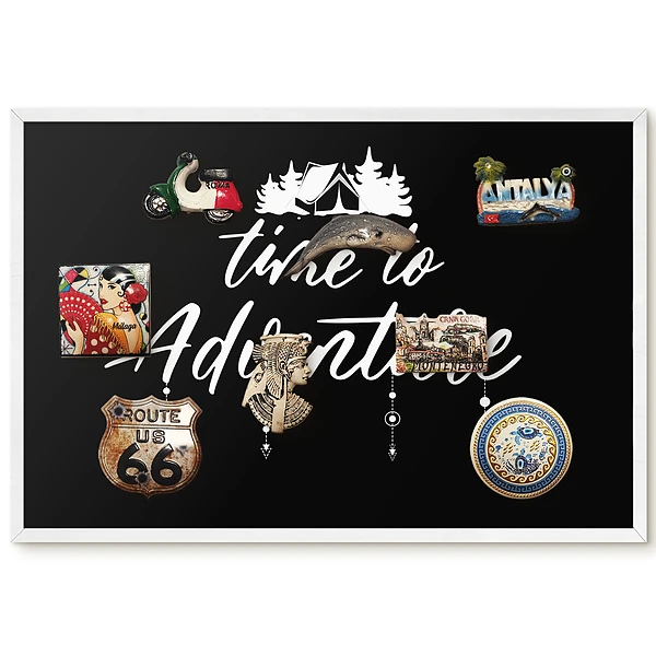 Tableau magnétique décoratif motif aventure en noir et blanc