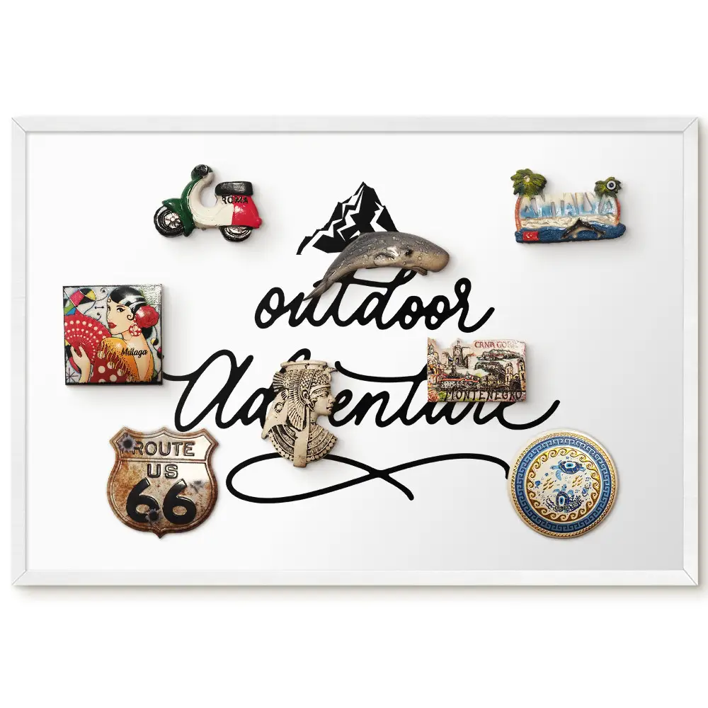 Tableau magnétique illustré sur le thème de la montagne et de l'aventure pour collection d'aimants