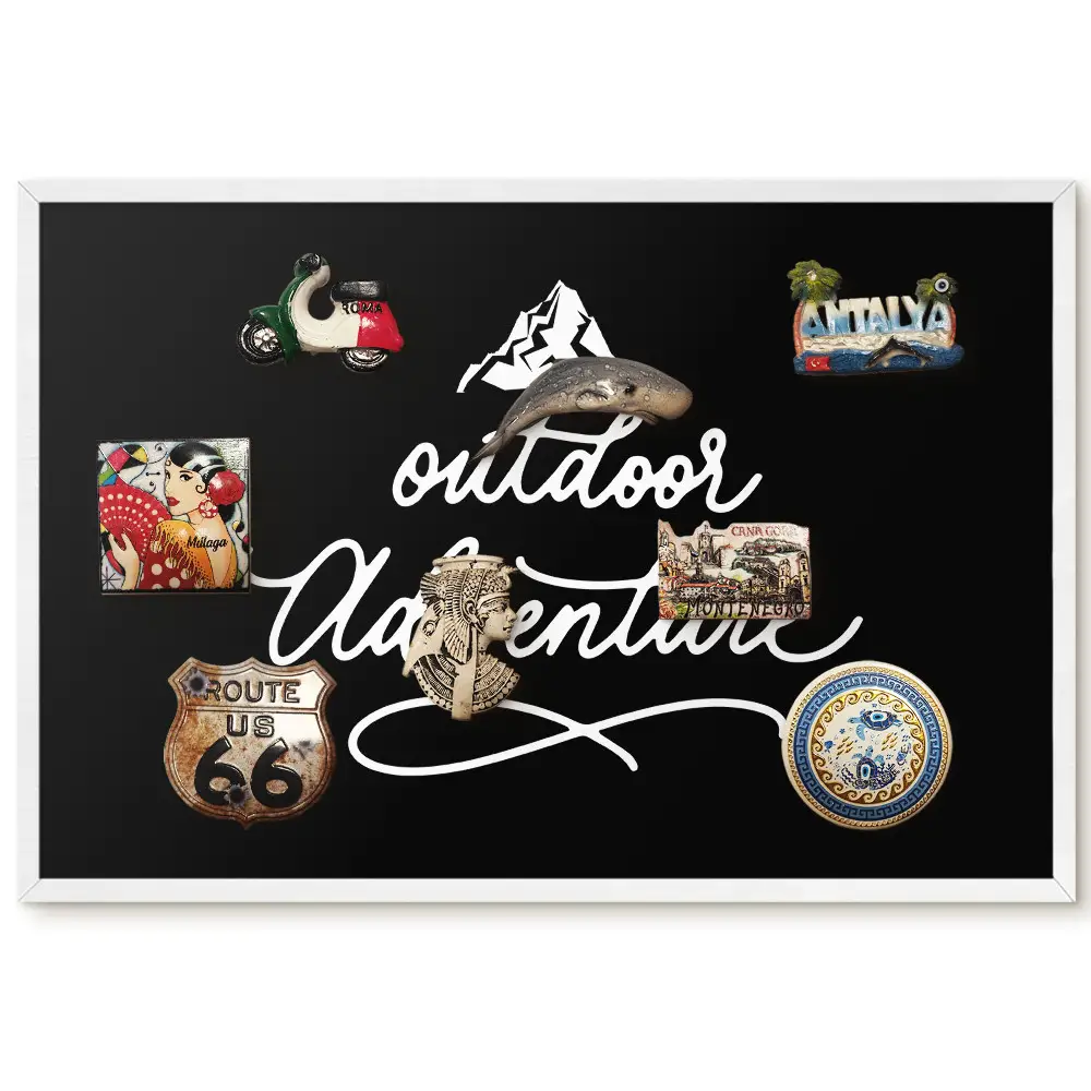 Tableau magnétique décoratif avec cadre Aventures en plein air