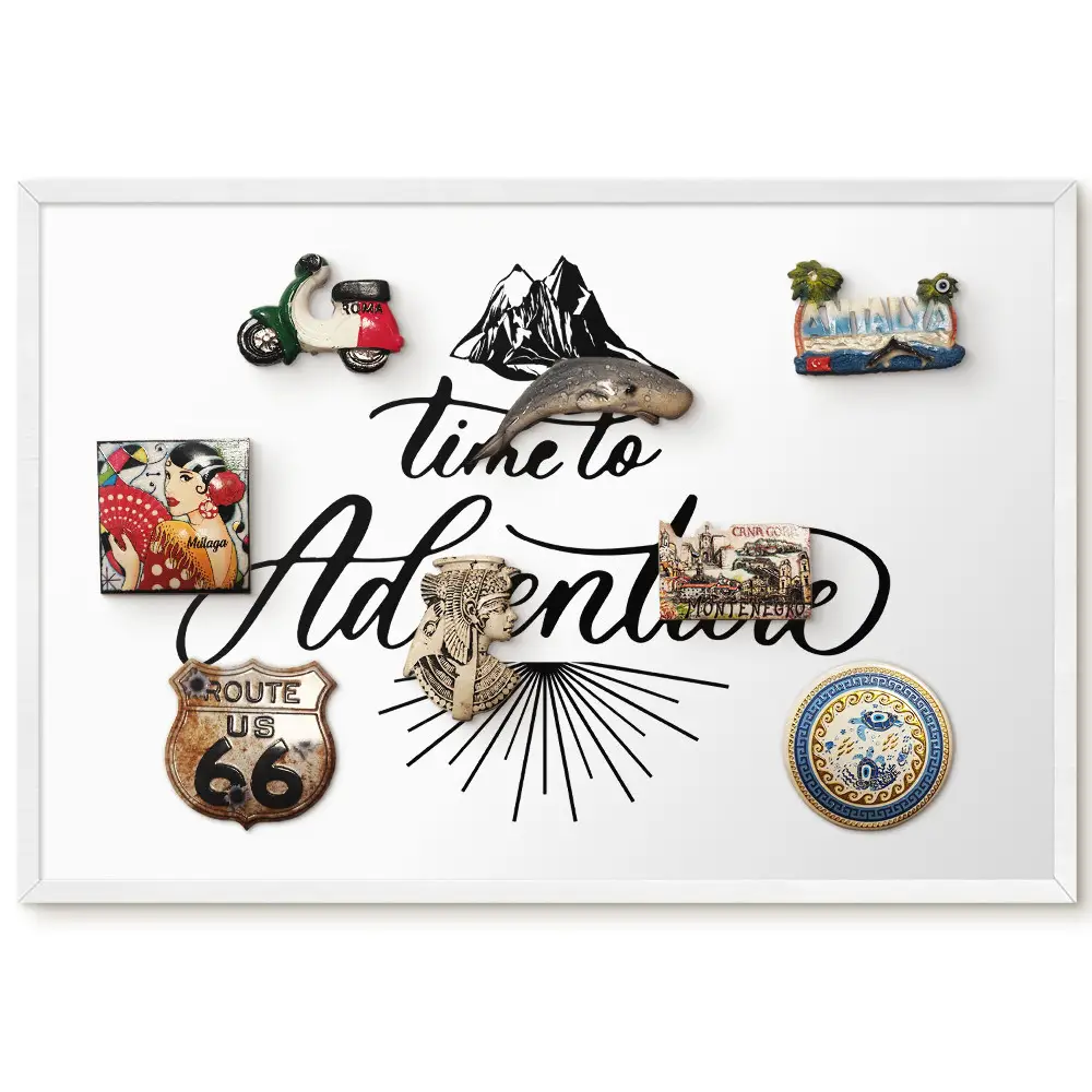 Tableau magnétique pour collection d'aimants avec slogan inspiré par l'aventure en noir et blanc