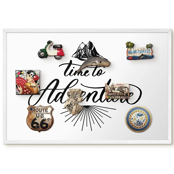 Tableau magnétique pour collection d'aimants avec slogan inspiré par l'aventure en noir et blanc
