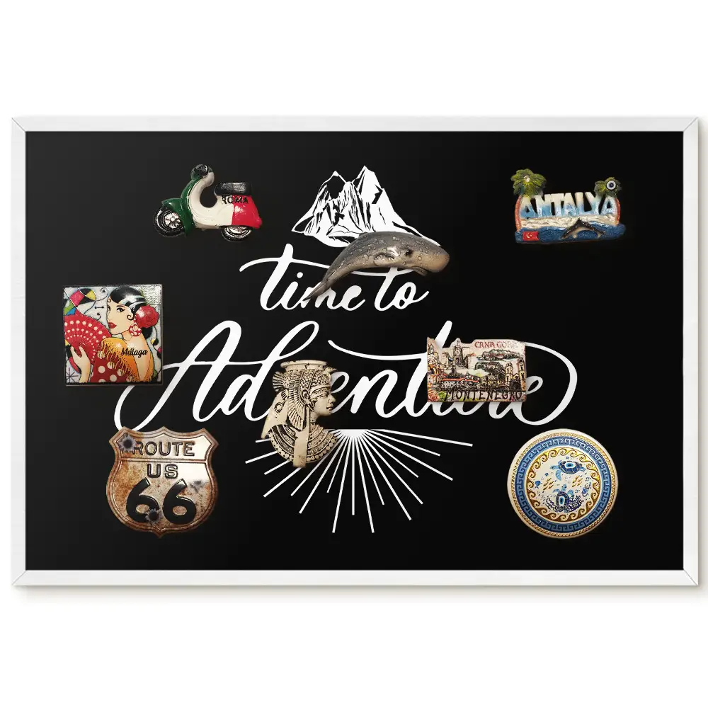 Tableau magnétique décoratif avec cadre motif montagne et typographie élégante