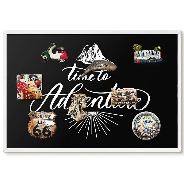 Tableau magnétique décoratif avec cadre motif montagne et typographie élégante