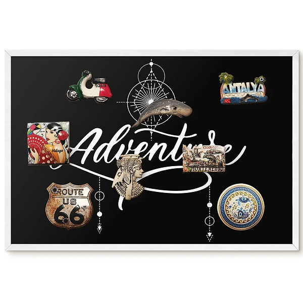Tableau magnétique décoratif avec cadre et motif typographique géométrique