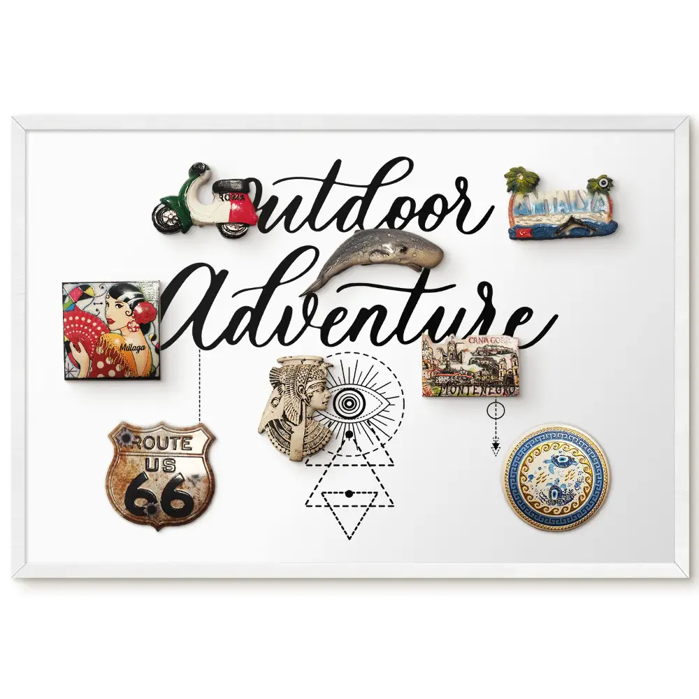Tableau magnétique pour collection d'aimants sur le thème de l'aventure avec symboles et texte
