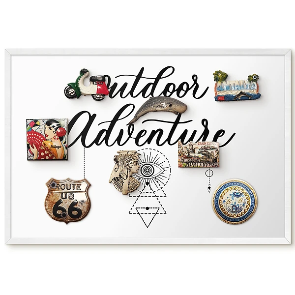 Tableau magnétique pour collection d'aimants sur le thème de l'aventure avec symboles et texte