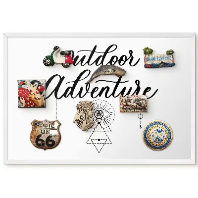 Tableau magnétique pour collection d'aimants sur le thème de l'aventure avec symboles et texte
