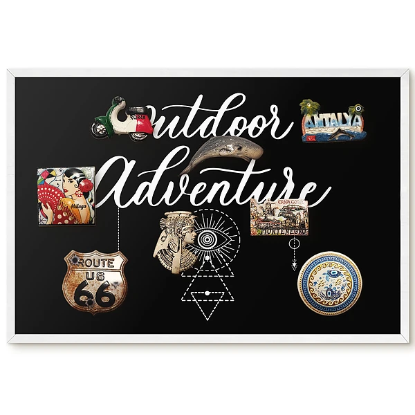 Tableau magnétique décoratif avec cadre noir et motif géométrique blanc