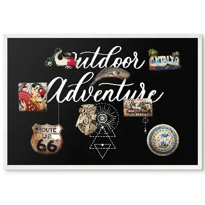 Tableau magnétique décoratif avec cadre noir et motif géométrique blanc