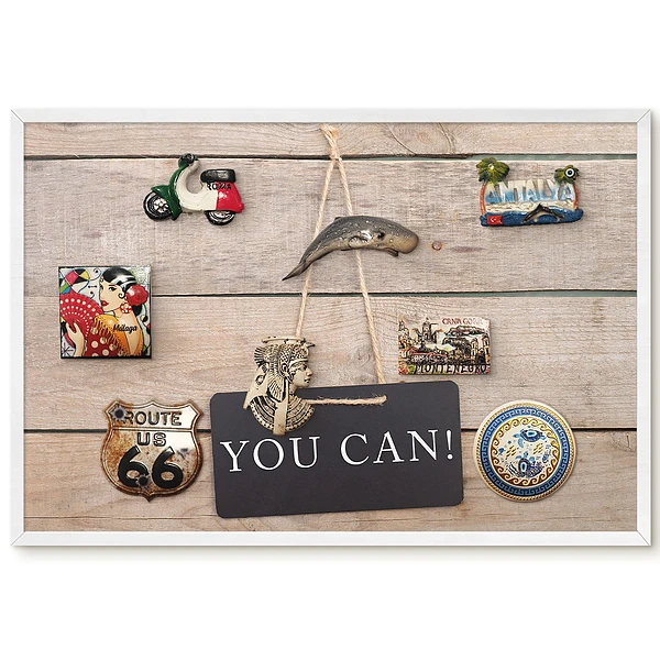 Tableau magnétique pour collection d'aimants avec inscription motivante sur bois