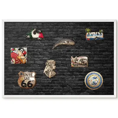 Tableau magnétique motif mur de briques noires brutes