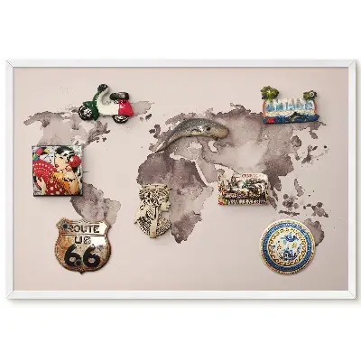 Tableau magnétique décoratif avec cadre carte du monde marron