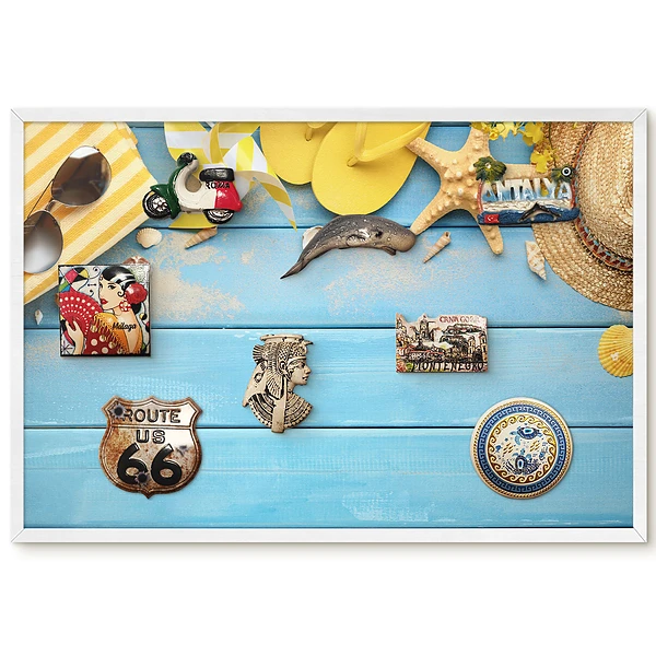 Tableau magnétique pour aimants motif Scène d'été avec bois bleu