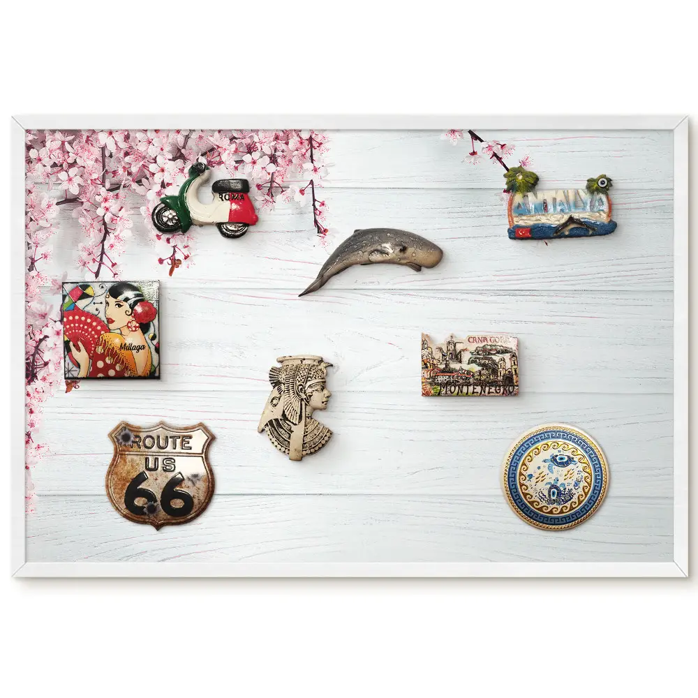 Tableau magnétique avec motif de branches de cerisier sur fond bois
