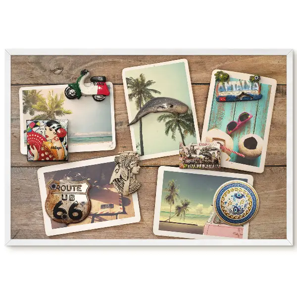 Tableau magnétique décoratif avec cadre motif cartes postales rétro tropicales