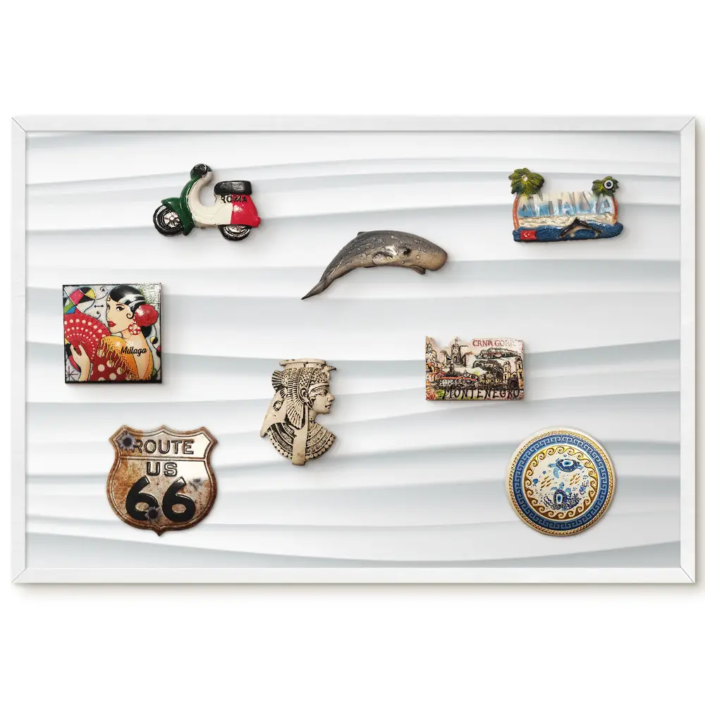 Tableau magnétique décoratif avec cadre motif vagues blanches