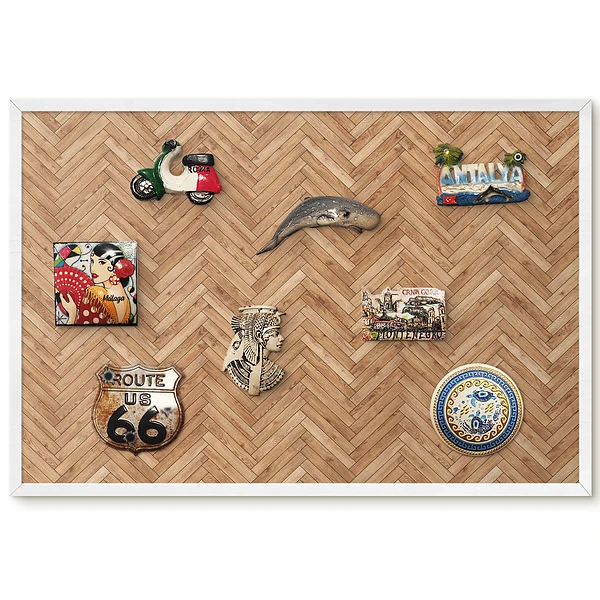Tableau magnétique motif chevrons géométriques avec cadre en bois chaleureux