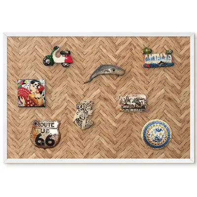 Tableau magnétique motif chevrons géométriques avec cadre en bois chaleureux
