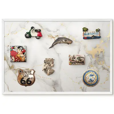 Tableau magnétique décoratif avec cadre fond blanc motifs gris et touches de jaune