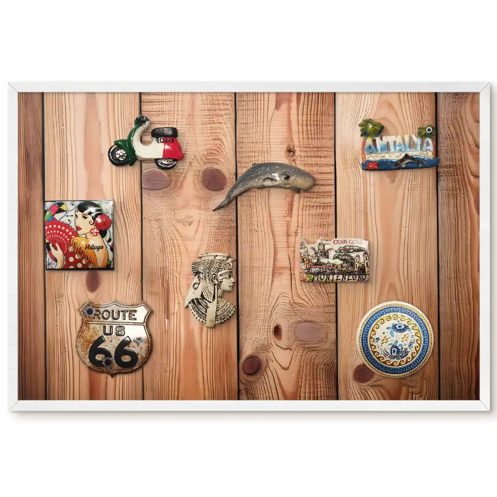 Tableau magnétique décoratif avec cadre motif planches en bois rustiques aux tons chauds
