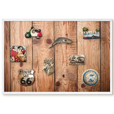 Tableau magnétique décoratif avec cadre motif planches en bois rustiques aux tons chauds