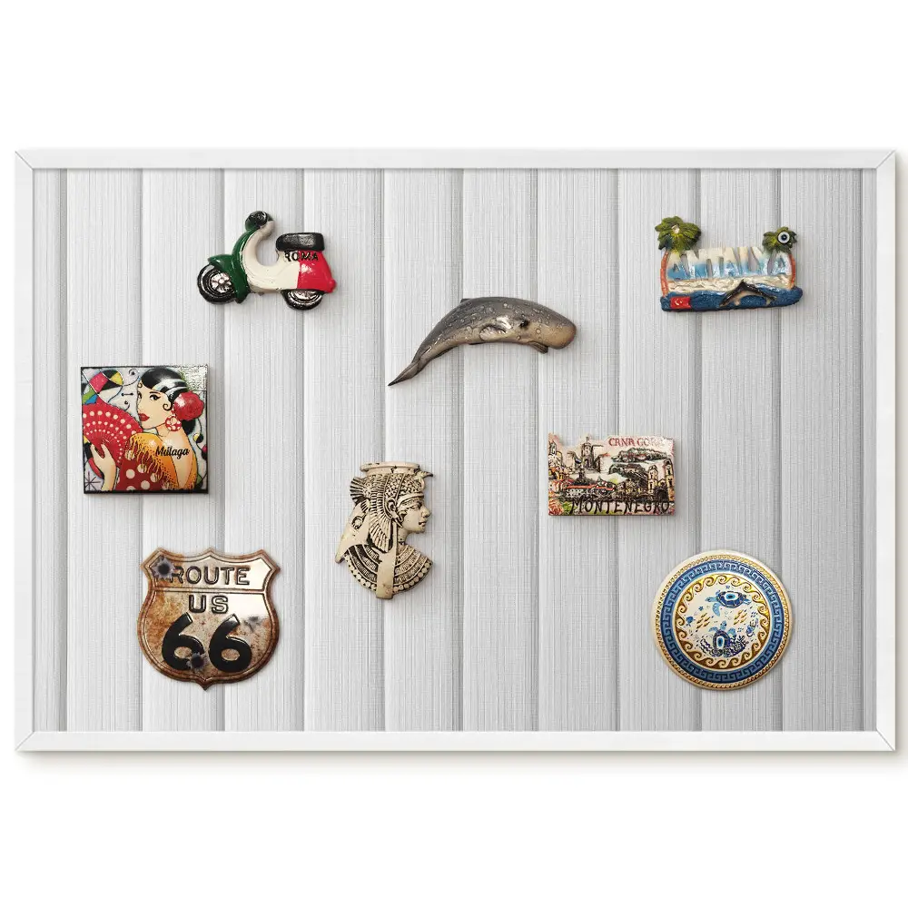 Tableau magnétique décoratif avec cadre motif rayures verticales grises