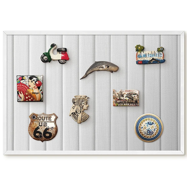 Tableau magnétique décoratif avec cadre motif rayures verticales grises