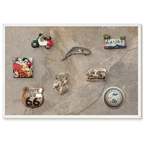 Tableau pour collection d'aimants en pierre beige aux motifs délicats
