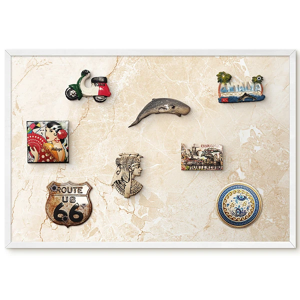 Tableau magnétique décoratif avec cadre motif texture beige aux lignes délicates