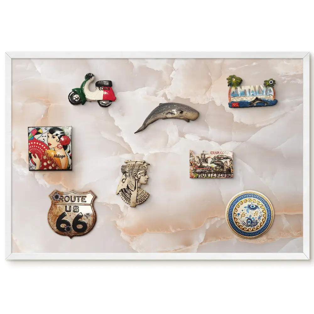 Tableau pour collection d'aimants motif marbre aux nuances beige et crème