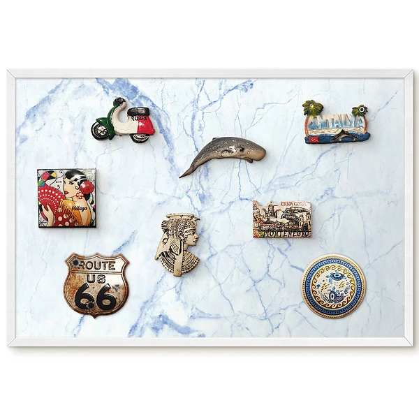 Tableau magnétique pour aimants motif marbre élégant avec touches de bleu