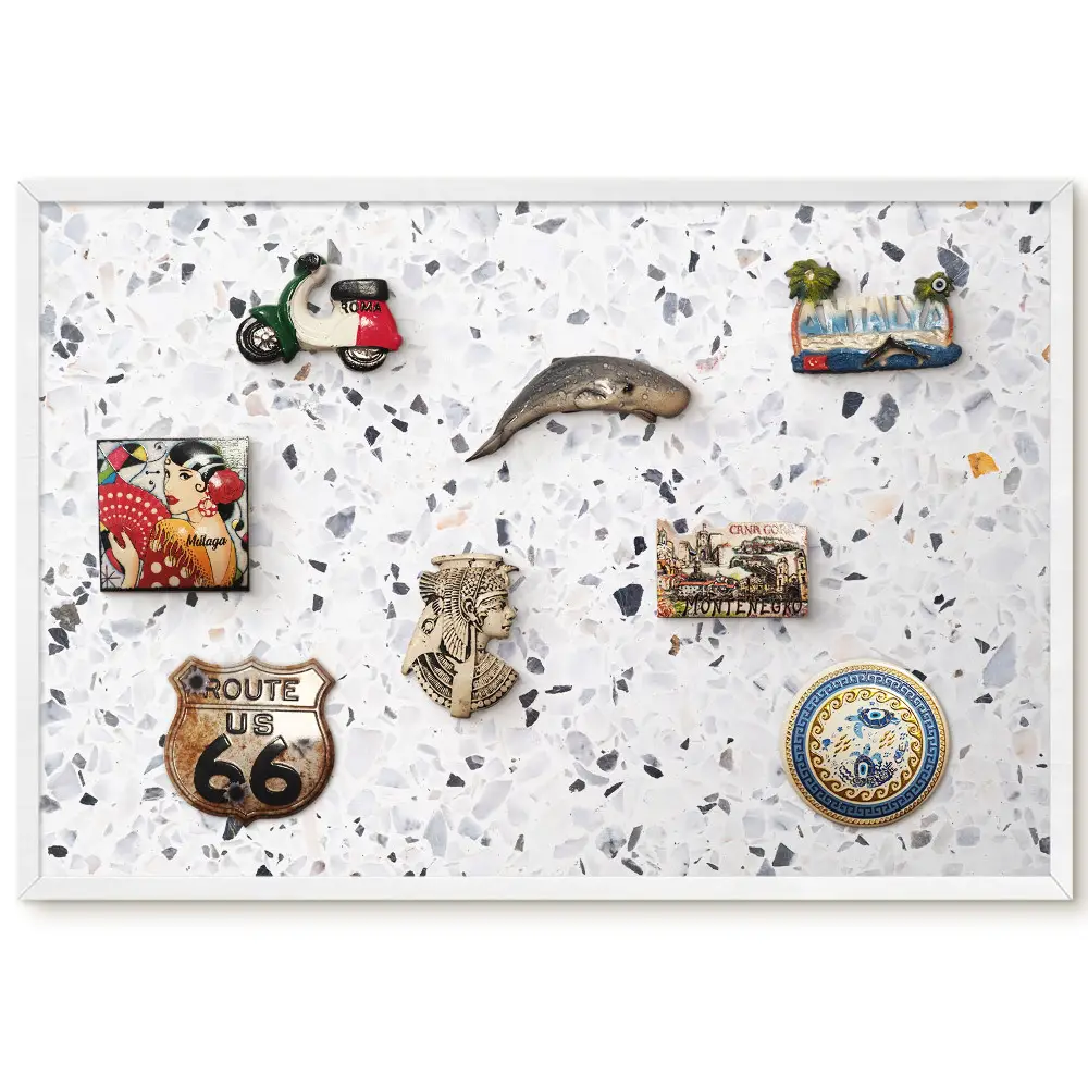 Tableau magnétique décoratif avec cadre motif pierre noir et blanc