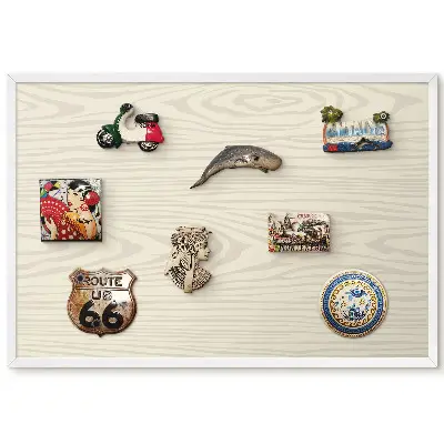 Tableau magnétique décoratif avec cadre motif bois beige