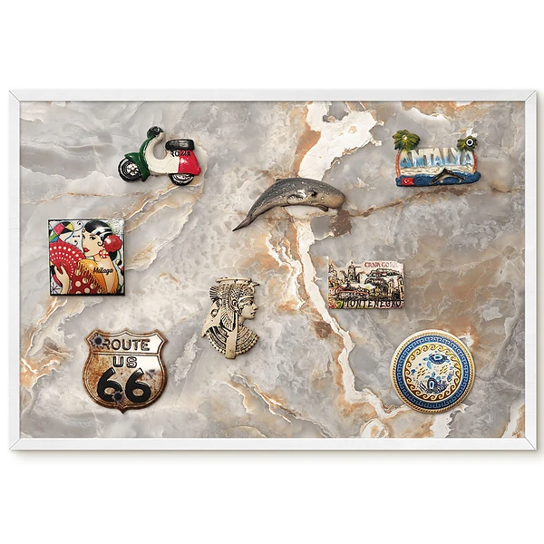 Tableau magnétique décoratif avec cadre motif marbre beige et gris
