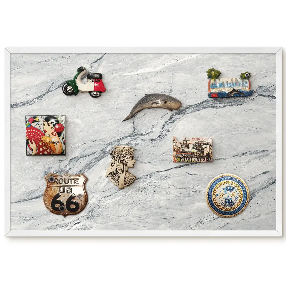 Tableau magnétique décoratif avec cadre motif marbre gris empreintes de paix