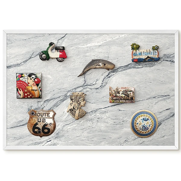 Tableau magnétique décoratif avec cadre motif marbre gris empreintes de paix