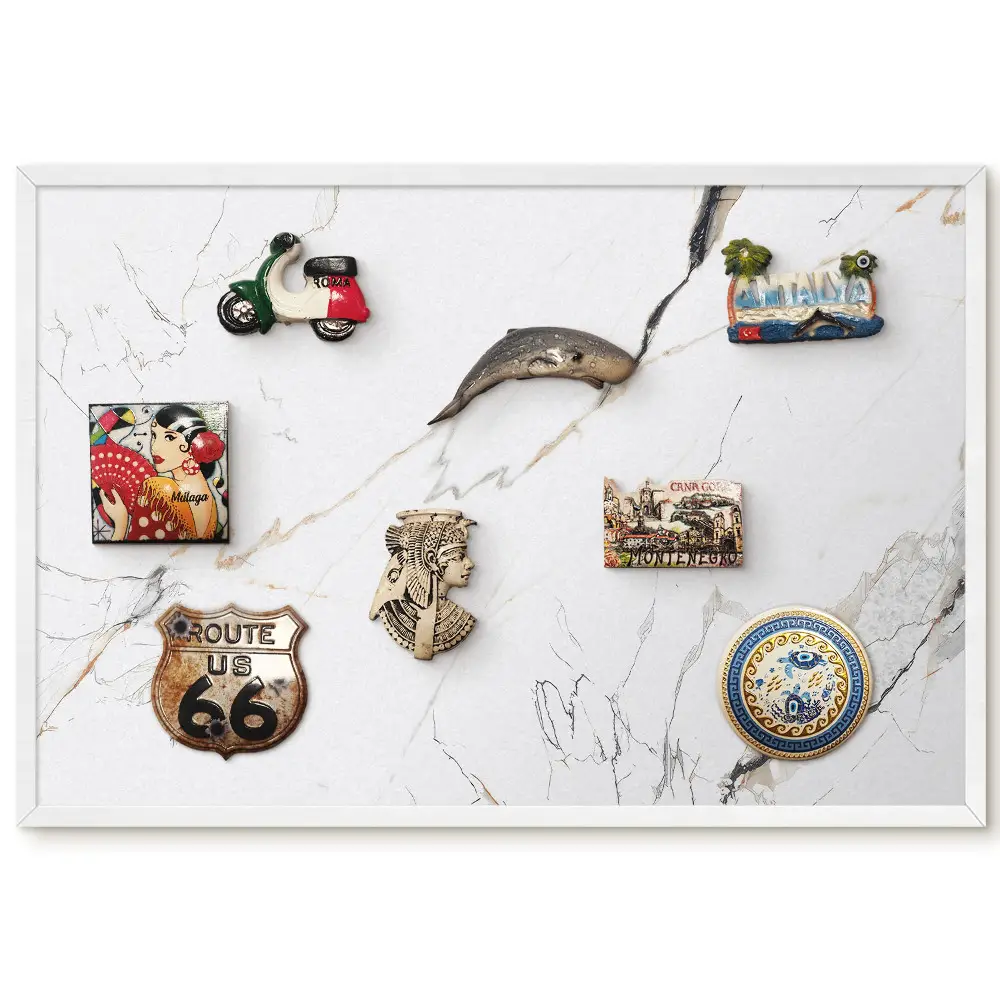 Tableau magnétique décoratif avec cadre aux motifs élégants dans les tons beige et gris