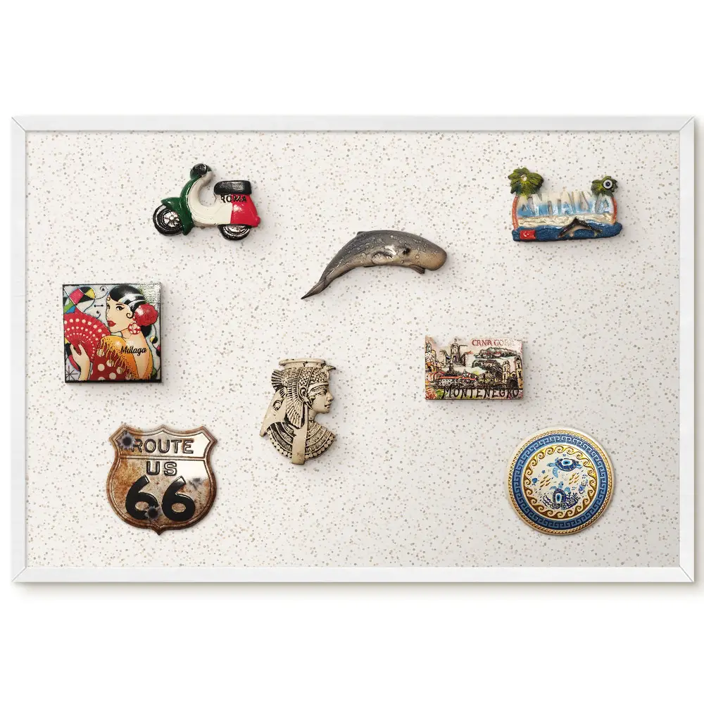 Tableau magnétique décoratif avec cadre motif points beiges sur fond crème
