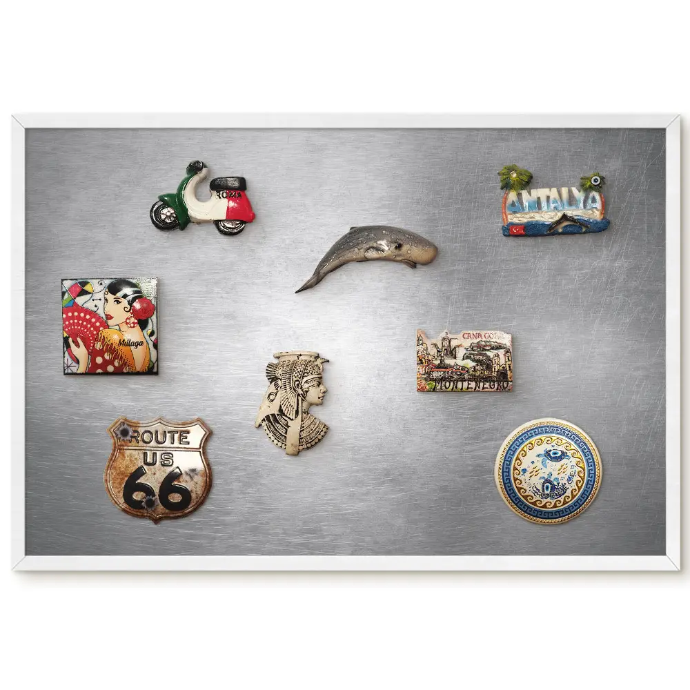 Tableau magnétique décoratif avec cadre motif texture métallique rayée