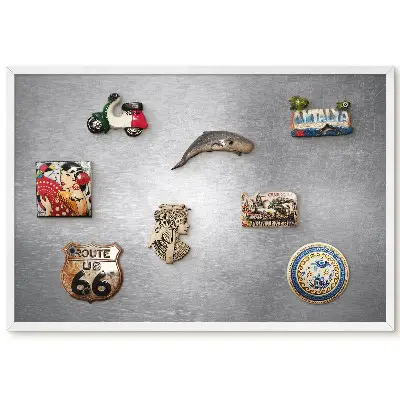 Tableau magnétique décoratif avec cadre motif texture métallique rayée