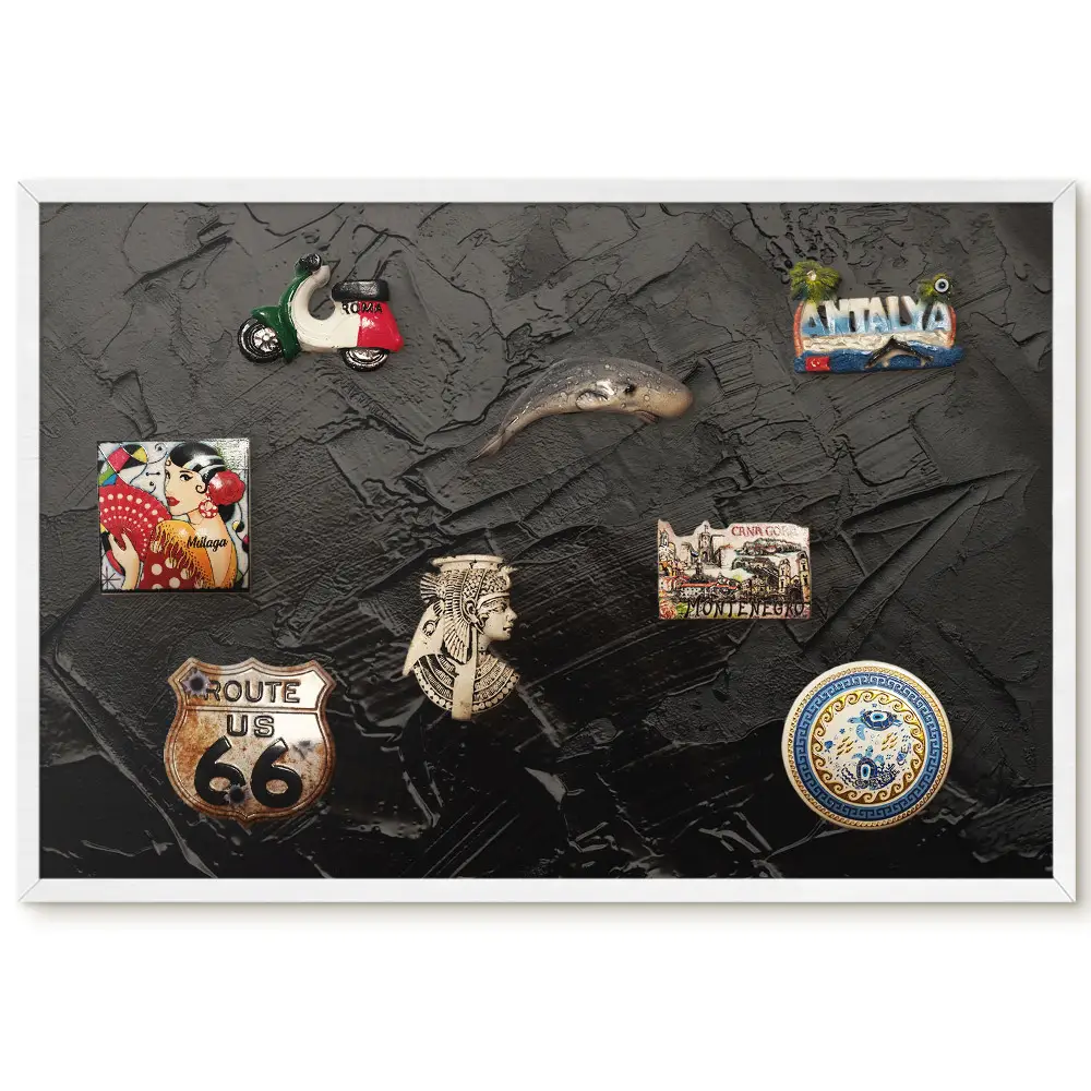 Tableau magnétique décoratif cadre effet texturé coups de pinceau noirs