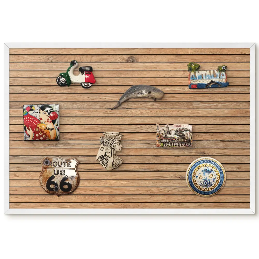 Tableau magnétique décoratif avec cadre motif planches de bois horizontales