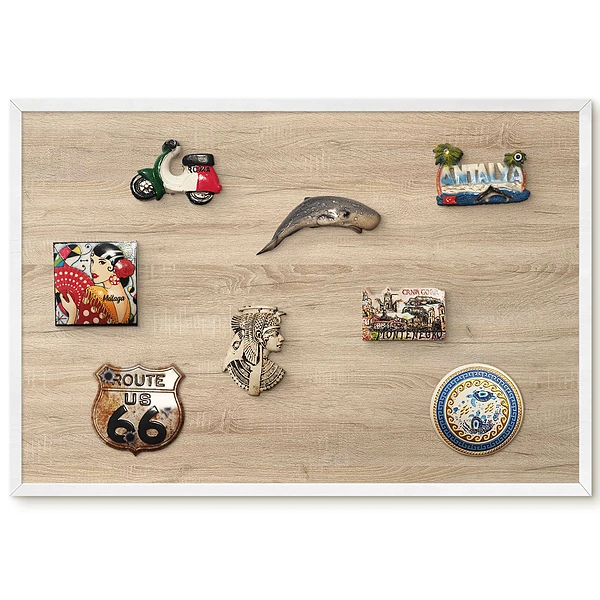 Tableau magnétique décoratif avec cadre motif bois beige