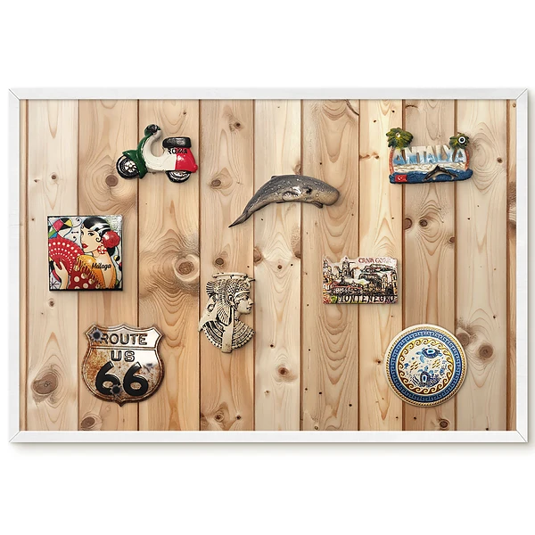 Tableau magnétique décoratif avec cadre en bois naturel au grain apparent